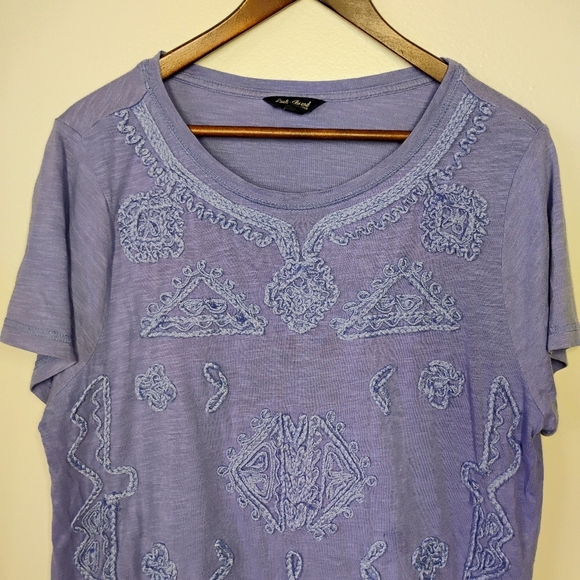 Lucky Brand Soutache Top Womens Plus 1X Purple Boho Embroidered Cotton Relaxed - Picture 3 of 11